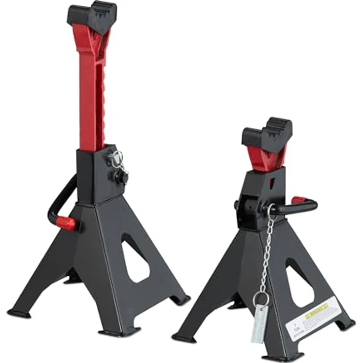 relaxdays Wagenheber Unterstellbock 2er Set, 3 Tonnen Traglast, max. Hubhöhe 42 cm, schwarz-rot, höhenverstellbar – Bild 1