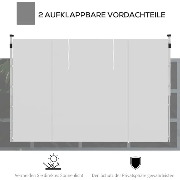 Outsunny Pavillonseitenteil, 2er Set Seitenplanen mit Fenster und Tür, 295x195 cm, für 3x3m oder 3x6m Faltpavillons, Oxford, Weiß – Bild 3