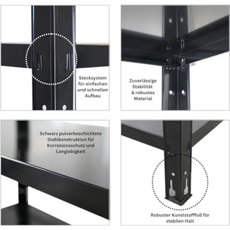 Proregal Schwerlastregal Ares, 180 x 90 x 40 cm, 5 Böden, Traglast 125 kg pro Boden, Schwarz – Bild 4