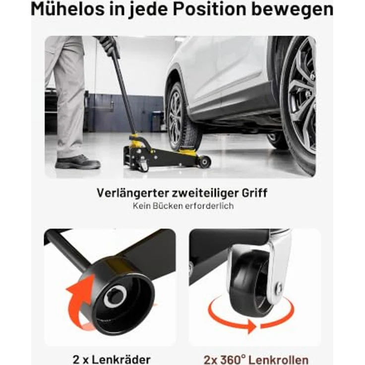 VEVOR Hydraulischer Rangierwagenheber 3 t Tragkraft, Flacher Wagenheber mit Einkolben-Schnellhubpumpe & Fußpedal, Hubbereich 13 bis 50 cm, ideal für SUVs und Pickups – Bild 6
