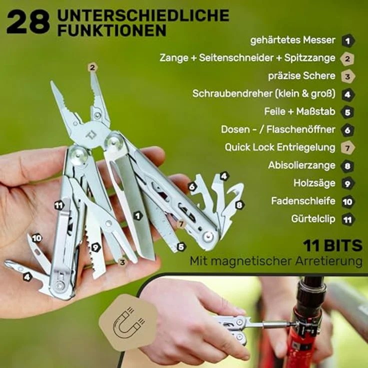 TREKLINE 27-in-1 Premium Multitool Werkzeug Caveman+, rostfreies Edelstahl Survival Multifunktionsmesser mit Snap Lock System, ideale Camping-Ausrüstung – Bild 5