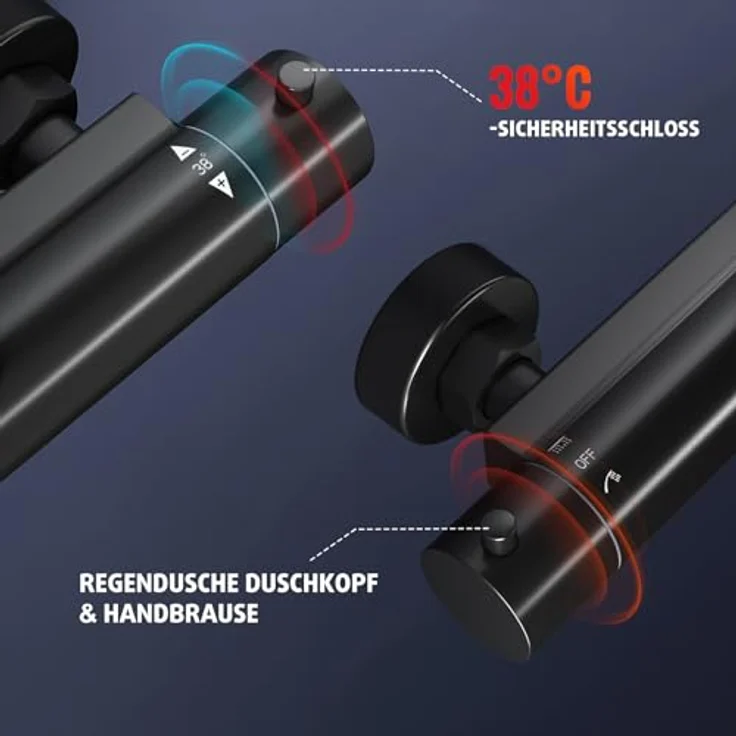 Rainsworth Duschsystem 3 Funktionen, Höhe 126 cm, Set mit Kopfbrause 20x20 cm, Chrom – Bild 5