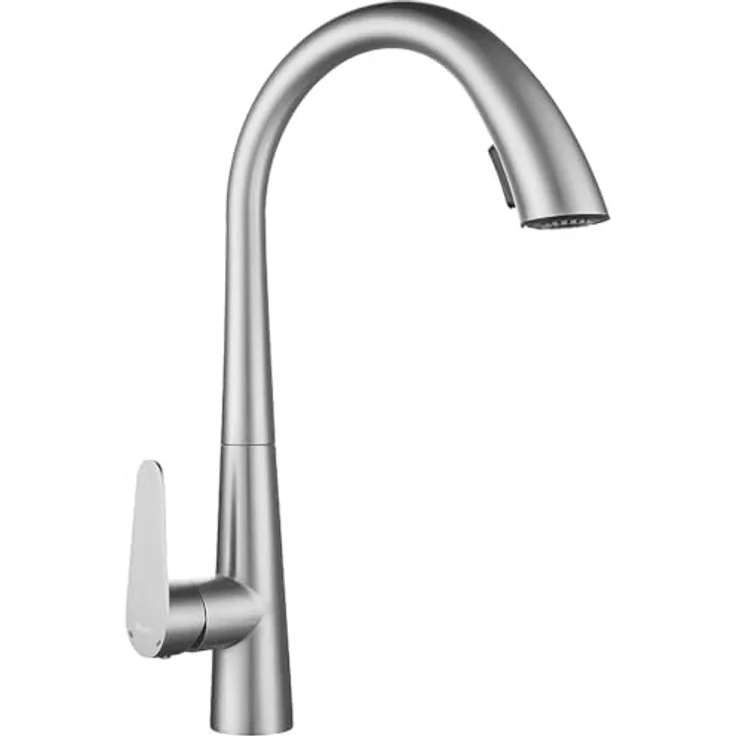 wohnwerk.idee Küchenarmatur ROSS, Ausziehbarer Wasserhahn in Gold Matt Gebürstet mit Schwarz Chrom Finish – Bild 1
