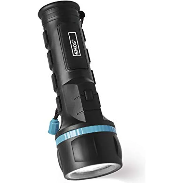 EMOS P3862 LED Gummi-Taschenlampe, 85 Stunden Leuchtdauer, Lichtstrom 20 Lumen, 44 m Leuchtweite, batteriebetrieben