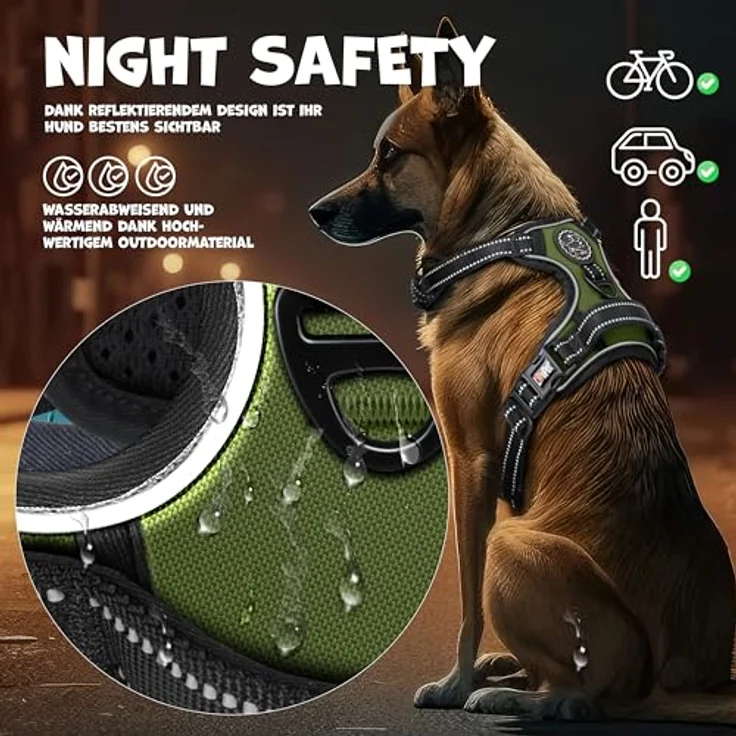 Lovpet LOVPET® Hundegeschirr No-Pull, atmungsaktiv & reflektierend, verstellbar mit Griff, Khaki - XL, inkl. Beutelrollen – Bild 5