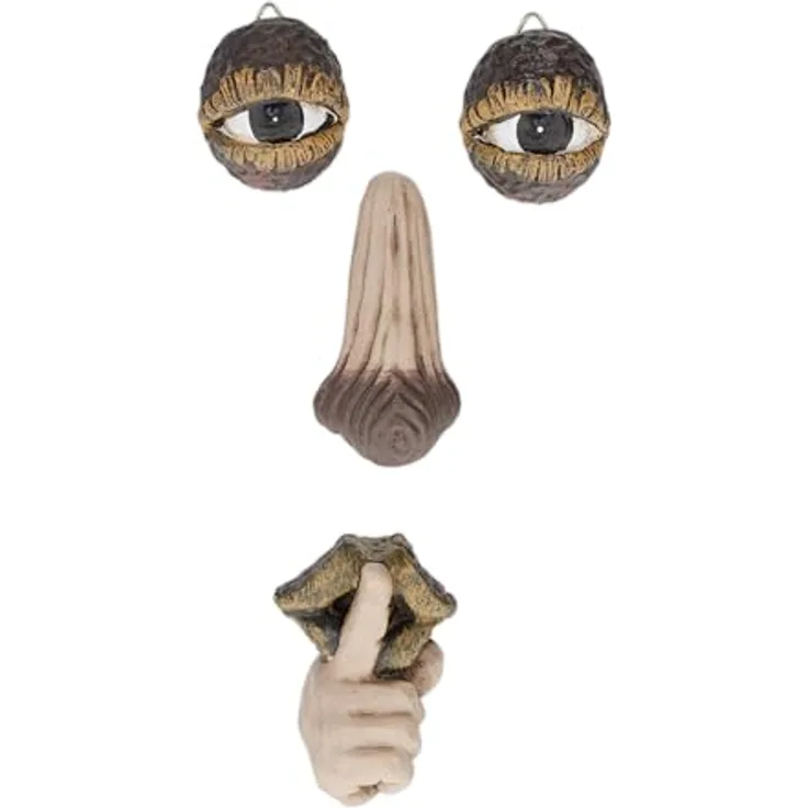Relaxdays Baumgesicht 4-teilig, wetterfester Baumschmuck aus Kunststein, zum Hängen, beige/braun, Frost- und wetterbeständig