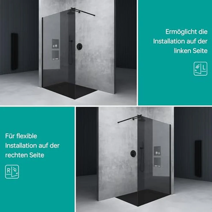 Mai & Mai Duschwand Bremen Schwarz Profil mit Nano Glas, 8mm ESG-Sicherheitsglas, variabler Wandabstand 70-120cm – Bild 9