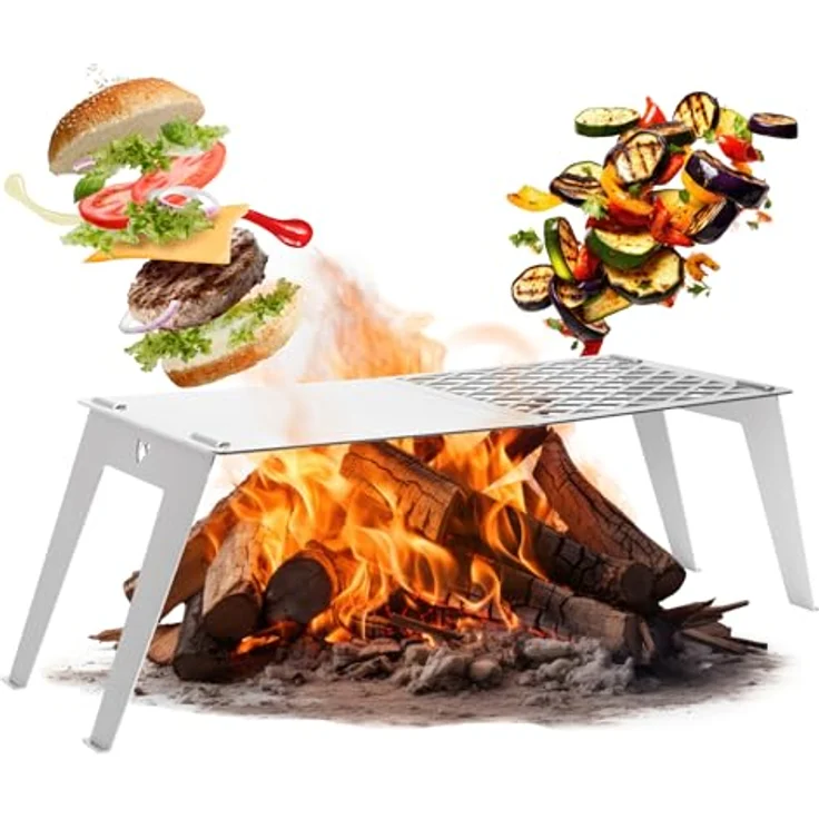 FENNEK 4 FIRE, Steckbares Zubehör für Feuerschale FENNEK Hexagon, Edelstahl Grillplatte 550 x 240 mm für Garten, Camping und Vanlife – Bild 1
