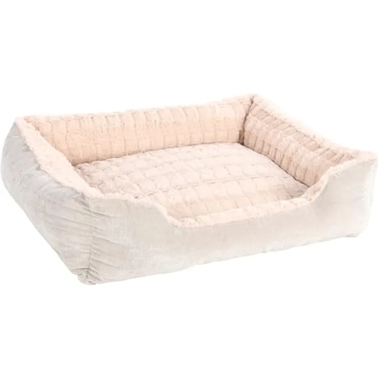 Flamingo Hundekorb Verona Rechteck Beige - Weicher Plüsch, Abnehmbarer Bezug, Rutschfester Boden, Waschbar bei 30°C