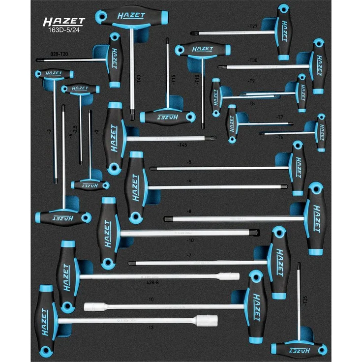 Hazet Schraubendreher-Set 24-teilig mit ergonomischem 2-Komponenten-T-Griff und Safety-Insert-System, Made in Germany, 522 mm x 435 mm – Bild 1