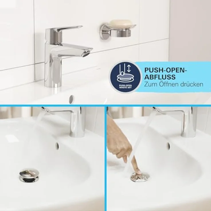 Grohe QuickFix Start Waschtischarmatur, Einlochmontage mit Metallhebel, temperaturbegrenzt, EcoJoy 5,7 l/min, chrom – Bild 5