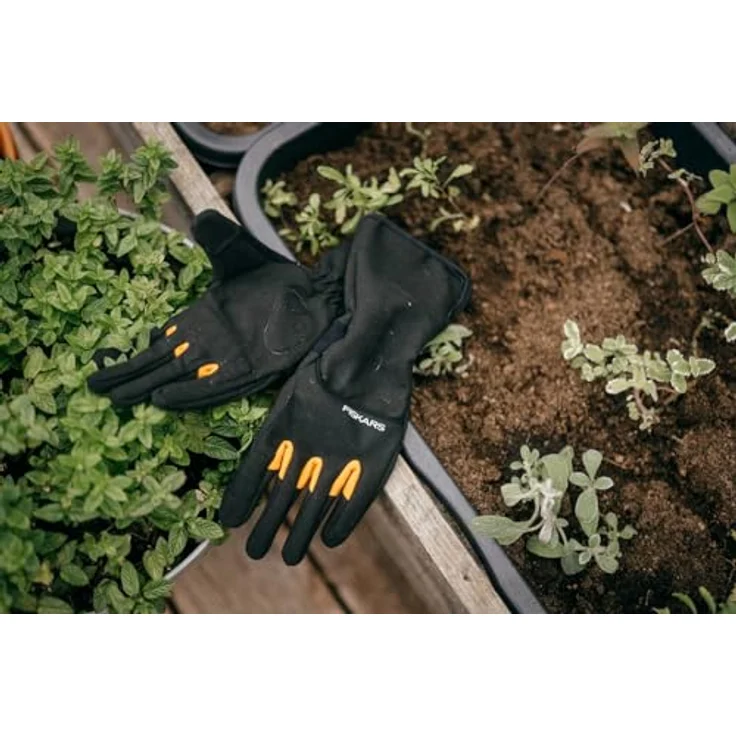 Fiskars Strauchpflege-Handschuhe, Arbeitshandschuhe mit Touchscreen-kompatiblen Daumen und Fingerspitzen, Schwarz/Orange – Bild 4