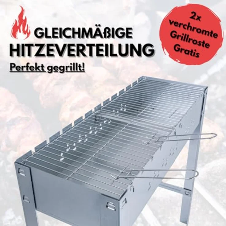 ACTIVA Mangal Schaschlik Grill Edelstahl 80x30 cm inkl. Grillrost und 12 Spießen – Bild 4