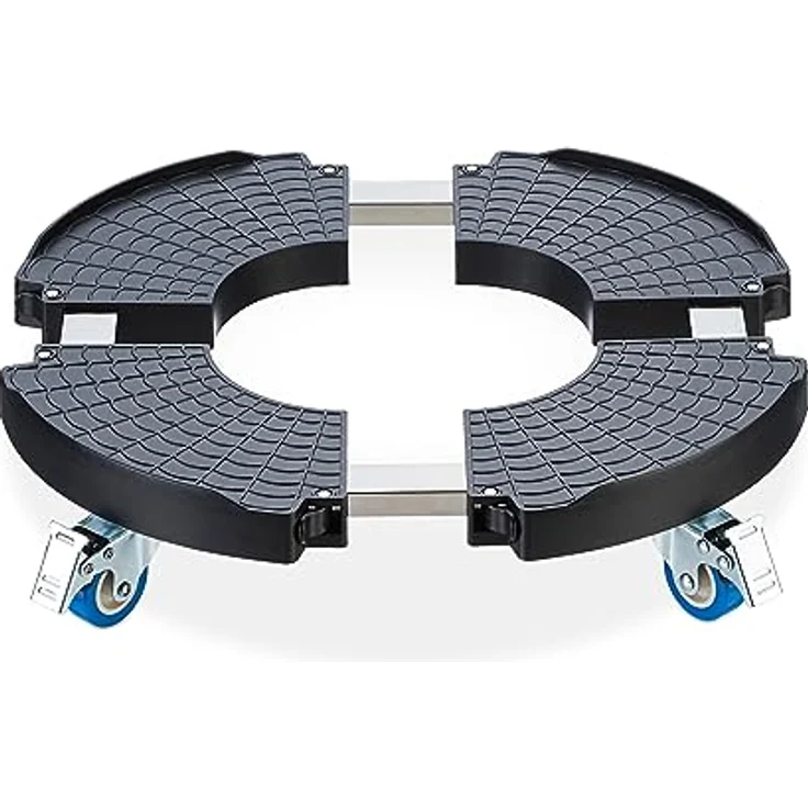Relaxdays Pflanzenroller, ausziehbarer Blumenroller, Ø 40-57,5 cm, Kunststoff, max. 200 kg, innen & außen, dunkelgrau, Edelstahl – Bild 1