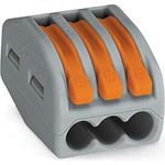 Wago Verbindungsdosenklemmen, 3 x 0,08 mm² - 4 mm², Klemmen mit Betätigungshebel, 50 Stück