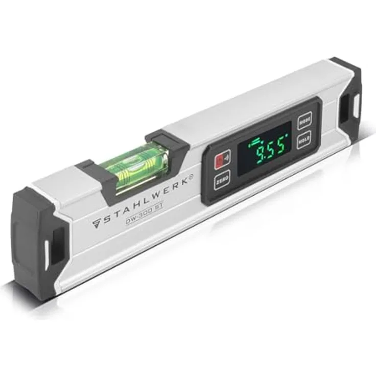 STAHLWERK Digitale Wasserwaage DW-300 ST aus Aluminium 300 mm, magnetisch | LED-Display | Winkelmesser