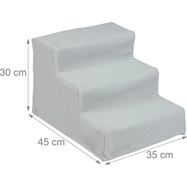 Relaxdays Hundetreppe 3 Stufen, kleine & große Hunde, Bett & Couch, Stoffbezug, Tiertreppe innen, HBT 30x35x45 cm, grau, 1 Stück – Bild 4