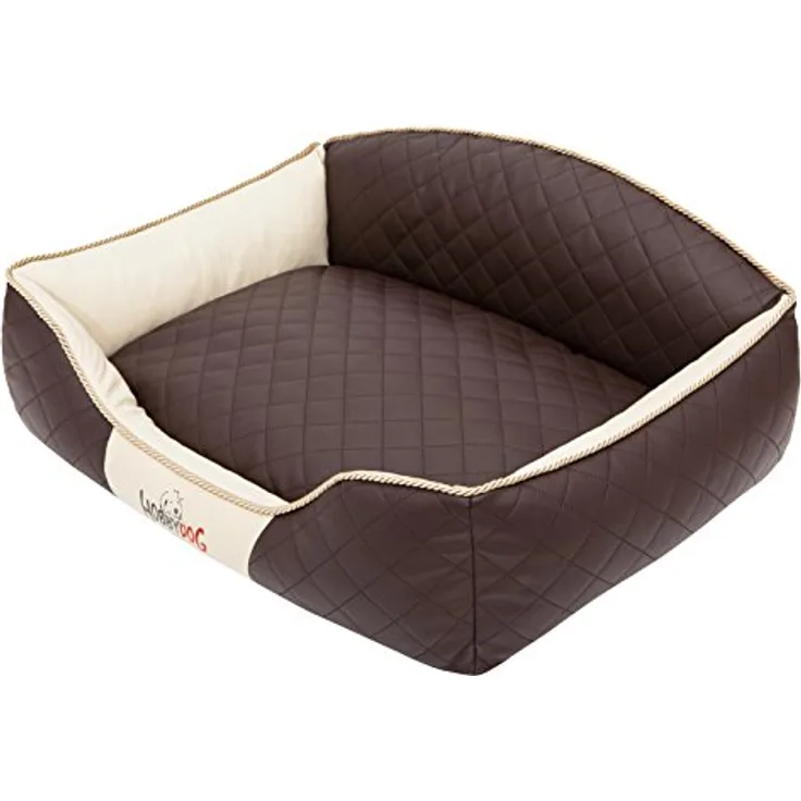 Hobbydog XLELIBBB1 Hundebett Elite mit Kunstleder, braun/beige, XL 84 x 65 x 28 cm - Schmutz- und fleckenabweisend, feuchtigkeitsresistent