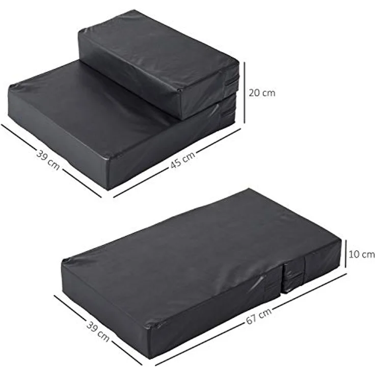 PawHut Tiertreppe Tierunterlage Klappbar Hundetreppe Treppe Unterlage für Katzen und Hunde Schwarz L42 x B39 x H20 cm – Bild 5