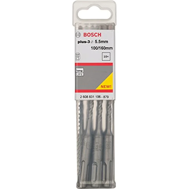 Bosch Hammerbohrer plus-3, 5.5x100x160mm, 10 Stk., Dura-Design für erhöhte Langlebigkeit, SDS plus-3, optimierte Carbide-Schneidekanten – Bild 2