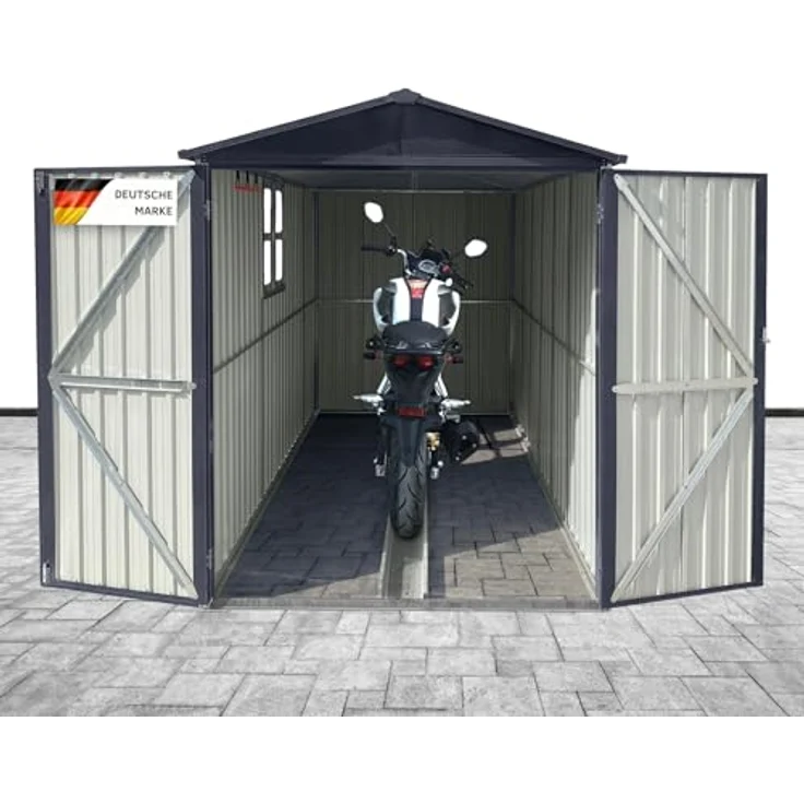 Albatros Premium Motorradgarage, verzinktes Metall in Anthrazit (RAL 7016), wetterfest und abschließbar, 169x296x191cm – Bild 1