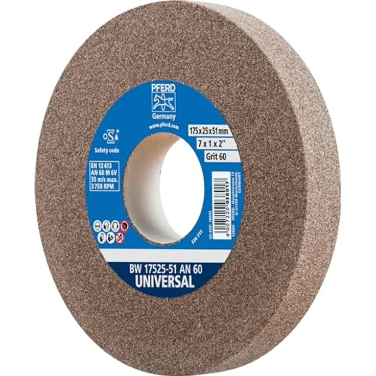 PFERD Schleifbockscheibe, 175x25x51mm, Ausführung UNIVERSAL, Korngröße 60, Normalkorund, 39009718 – Universelle Schleifscheibe mit integrierter Reduzierhülse (32mm) – Bild 2