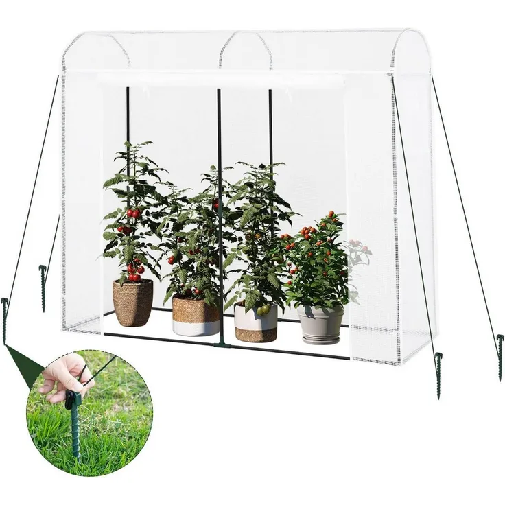 Woltu Foliengewächshaus, BxTxH: 170 x 68 x 200,00 cm, Winterfest, Folientunnel für Aufzucht Tomaten, mit Tür, weiß - Preisvergleich