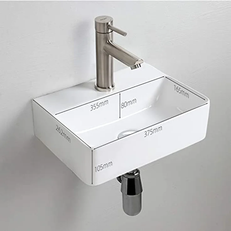 Ibergrif Hänge-Waschbecken, 37x27x11CM, Einfache Reinigung und Installation, Geeignet für Badezimmer, Weiß, Keramikmaterial – Bild 2