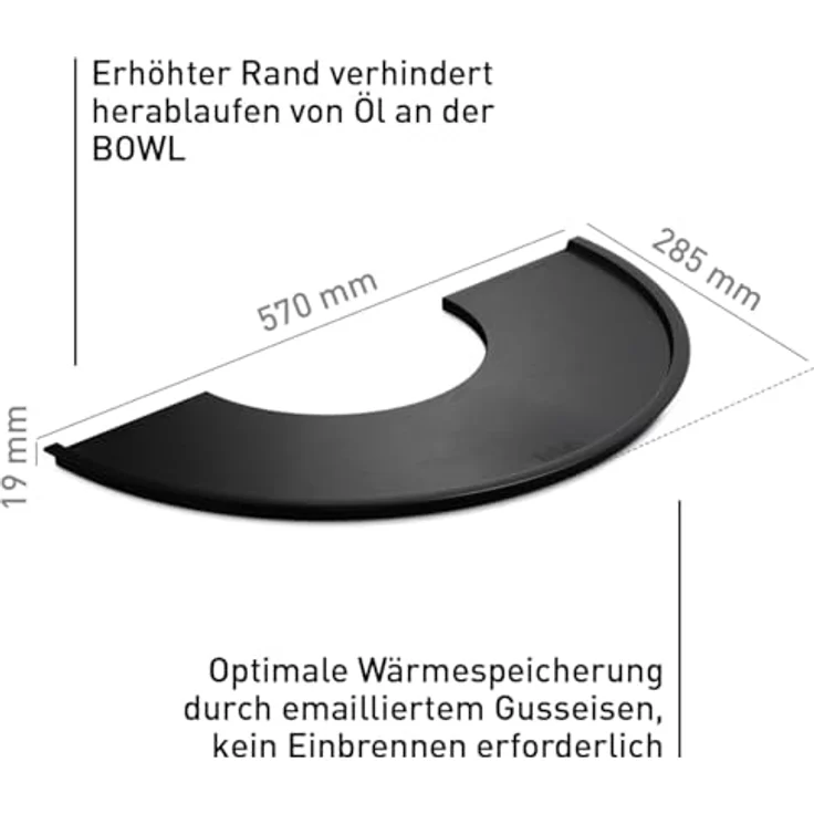 höfats BOWL 57 Plancha Set hoch - Feuerstelle und Plancha Grill - raucharme Verbrennung, kippbarer Feuerkorb, Stahl emailliert, schwarz, Ø 57 cm – Bild 3