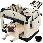 Leopet® Hundebox - Faltbar, Stahlrohren, Stoff, mit Napf, für Zuhause, Auto - Beige, S: 50x35x35 cm - Transportbox, Tragetasche, Hunde, Katzen