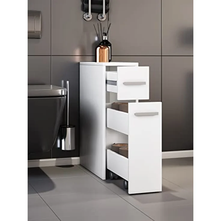 VCM Holz Badmöbel Midischrank Bad Toilette Badschrank Schublade Nischenschrank Zalo Weiß – Bild 3