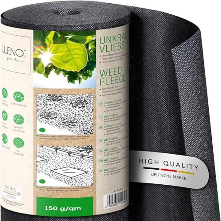 LILENO HOME Unkrautvlies 50m², wasserdurchlässig und reißfest, UV-beständig, 150 g/qm, 1m x 50m, Garten Unkrautfolie – Bild 1