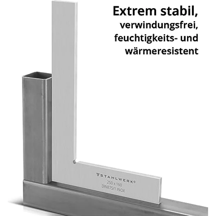 Stahlwerk Flachwinkel 90°, Edelstahl Winkelmesser 250 x 160 mm nach DIN 875/1, präzise und robust  – Bild 4