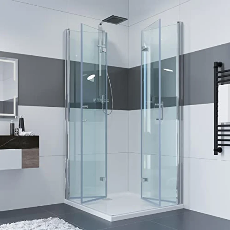 IMPTS Duschkabine 80x120 cm, Duschabtrennung mit Falttür und Eckeinstieg, Nano Glas Komplettset mit Duschwanne & Ablaufgarnitur, 195 cm Höhe, einstellbar – Bild 2