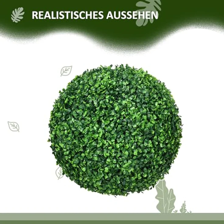 HOMCOM Buchsbaumkugel 2er Set, Künstliche Pflanzen, Zimmerpflanze mit UV-Schutz, Pflanze Deko, Kunstbaum für Indoor, Outdoor – Bild 3