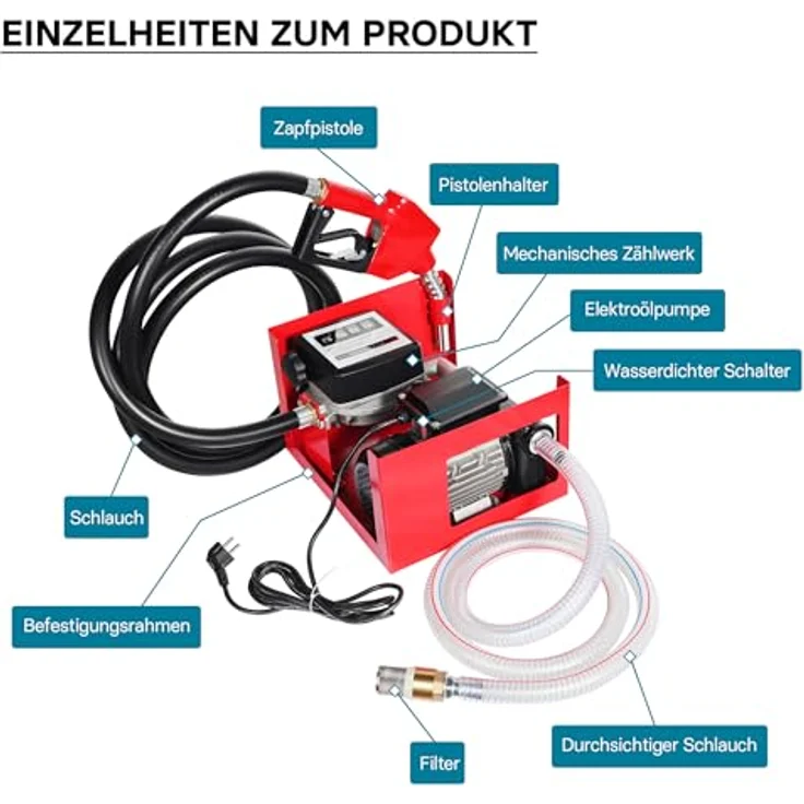 WilTec - Bio Dieselpumpe Heizölpumpe selbstansaugend 230V-750W 80l-min automatische Pistole Umfüllpumpe – Bild 3