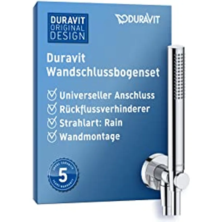 Duravit Universal Brauseset, wassersparende Stabbrause rund, Wandanschlussbogen, flexibler Brauseschlauch, Chrom