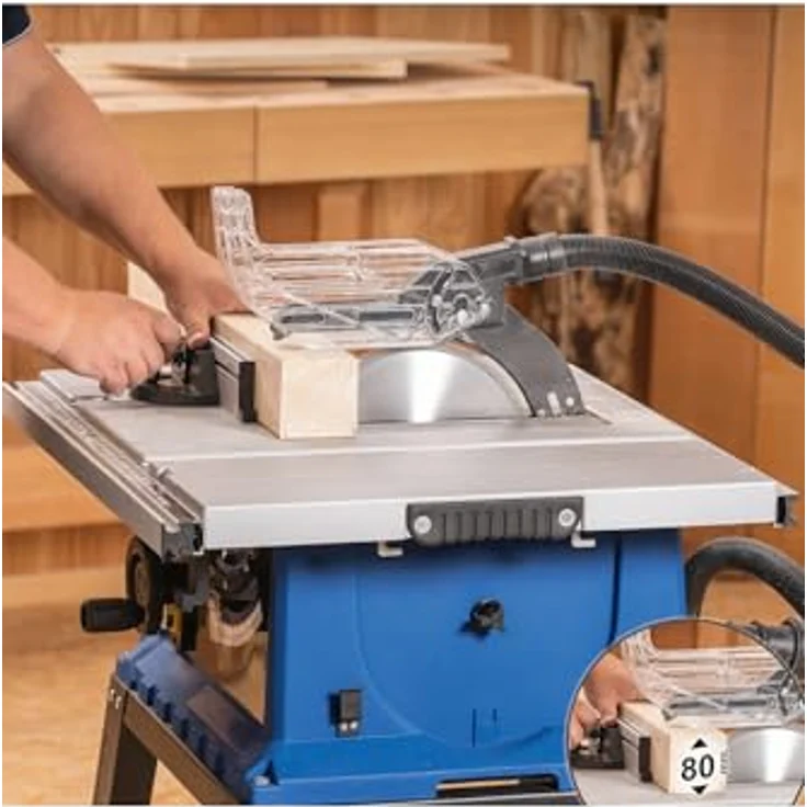 Scheppach Tischkreissäge HS105, 2000W, 90mm Schnitthöhe, Ø255mm, schwenkbar bis 45°, 640x920mm Tischverbreiterung, inkl. Querschneidlehre – Bild 4