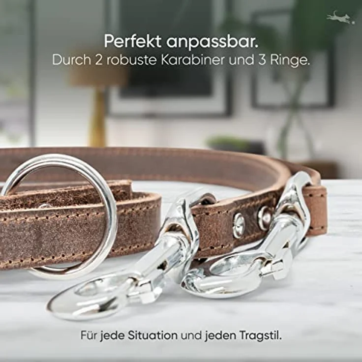 FREUDENTIER® Hundeleine aus zertifiziertem Leder 2m, 3-Fach verstellbare Führleine, liebevoll in Holland produziert, hochwertig und stilvoll (Dark Chocolate, 16mm breit) – Bild 3