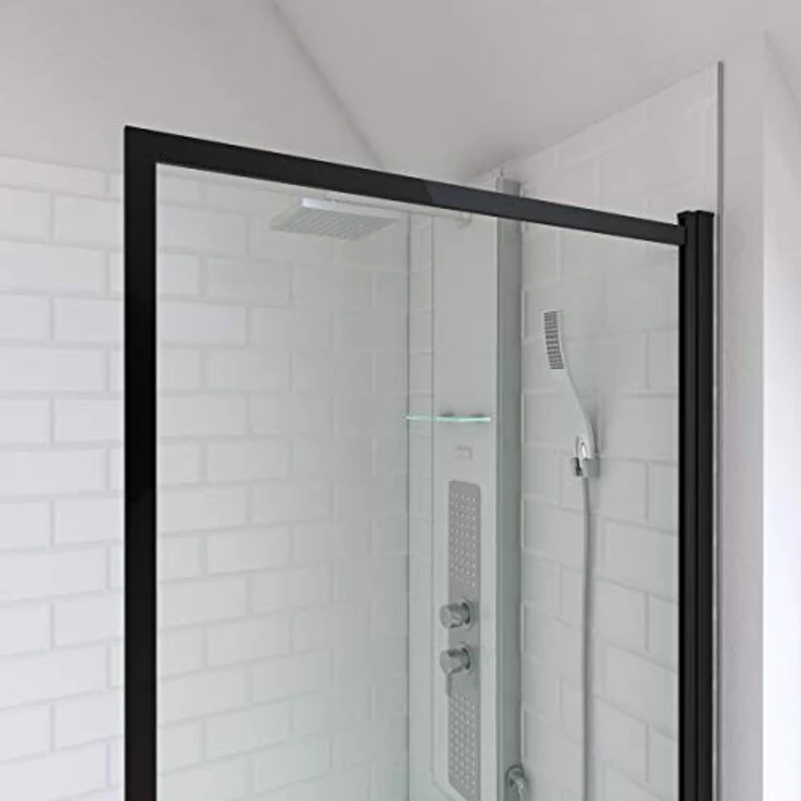 Marwell Badewannenaufsatz, Einscheibensicherheitsglas, 75 cm breit, schwarz, matt, 130 cm hoch – Bild 3