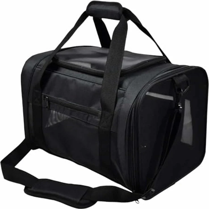 Nobby Tasche HANY schwarz, strapazierfähige Mikrofaser, abwaschbar für Tiere bis ca. 8 kg, mit Utensilienfächern – Bild 1
