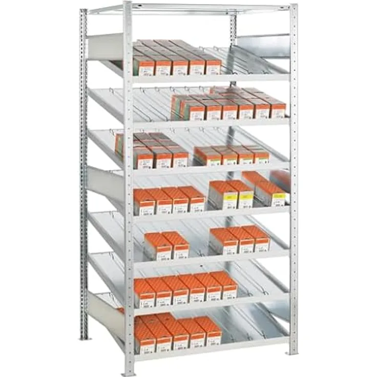 Schulte Lagertechnik MULTIplus150, Kanban Anbau-Regal mit 7+1 Fachböden, verzinkt, 2000 x 1300 x 600 mm