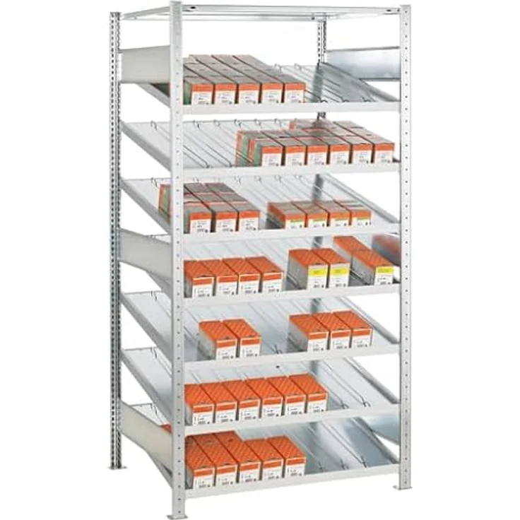 Schulte Lagertechnik MULTIplus150, Kanban Anbau-Regal mit 7+1 Fachböden, verzinkt, 2000 x 1300 x 600 mm – Bild 1