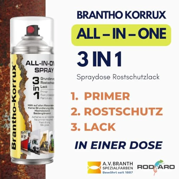 Brantho Korrux 3 in 1 Rostschutzlack, All-in-One Sprühdose Primer, Rostschutz und Lack, 400ml, RAL3000 - Feuerrot Seidenglanz, schnelltrocknend und wetterbeständig – Bild 3