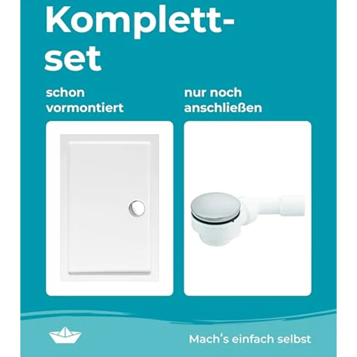 Calmwaters Duschwanne, Rechteckige Brausewanne 120x80 cm aus hochwertigem Sanitäracryl, weiß, barrierefreier Einbau – Bild 3