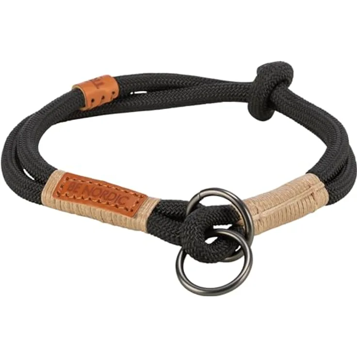 TRIXIE Zug-Stopp Hundehalsband BE Nordic S-M schwarz/Sand – bequemes Hundehalsband für kleine & mittelgroße Hunde mit Zugbegrenzung - robust & elegant – 17265