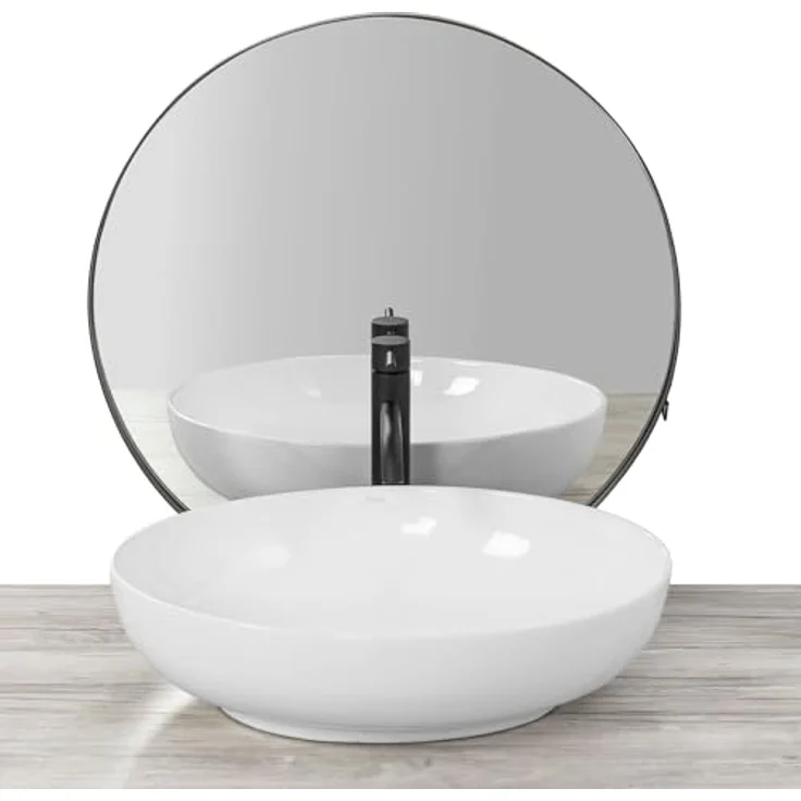 Rea Aufsatzwaschbecken Oval, Keramik Handwaschbecken in Weiß, 40x52 cm, ohne Überlauf – Bild 3