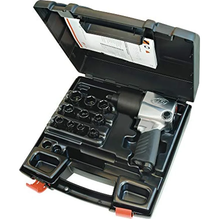 Ingersoll-Rand Druckluft Schlagschrauber 231GXP-K, 610 Nm Drehmoment, Steckschlüsselset mit 10 Nüssen, Vierkant Werkzeug 1/2 Zoll im Koffer, Metall Gehäuse, 5 Leistungsstufen - Profi Tool für Reifenlösen