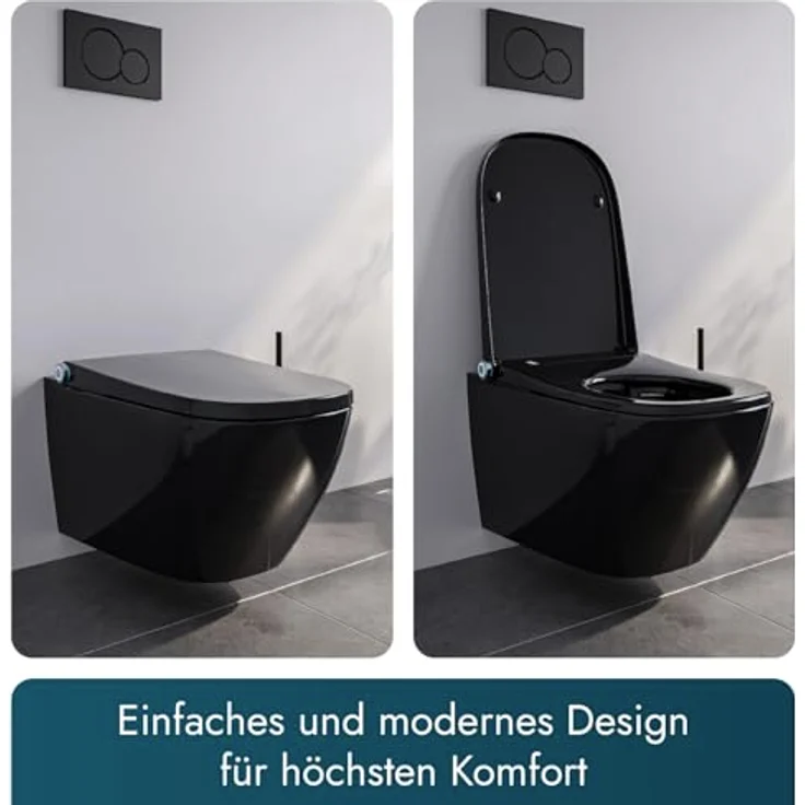 Bernstein Dusch-WC PRO+ 1104, Eckig, spülrandlos, mit Fernbedienung, Warmlufttrockner und LED-Licht in Schwarz – Bild 2