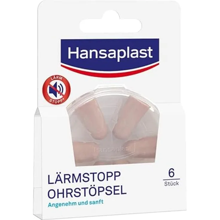 Hansaplast Lärmstopp Ohrstöpsel (6 Stück), Gehörschutz reduziert Geräusche um 33db, sanfter Tragekomfort, ideal zum Schlafen, weiß